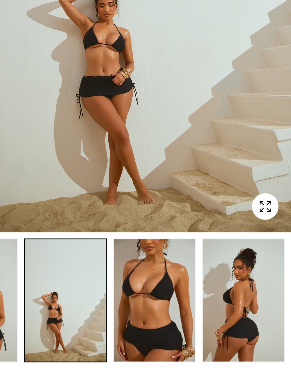 Fashion Nova Black Halter Triangle Bikini Top with Ruched Side Swim Bottoms